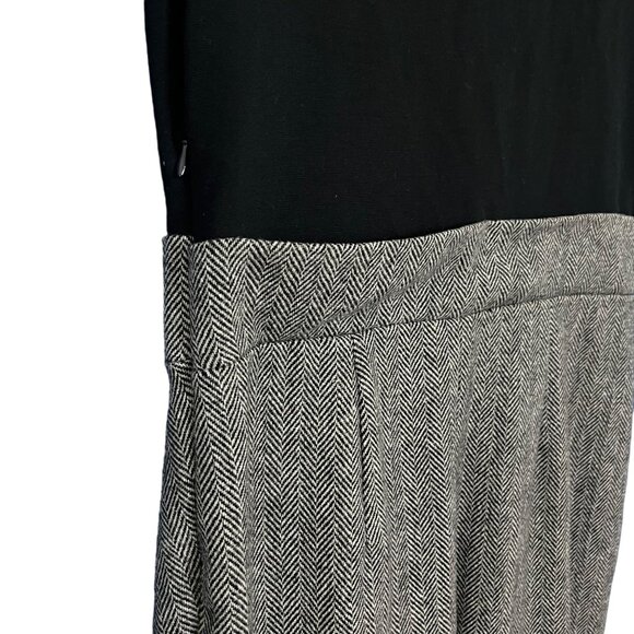 Prairie New York Black  Gray Pleated Wool Herringbone Dress Sleeveless Size LARG - Picture 5 of 7